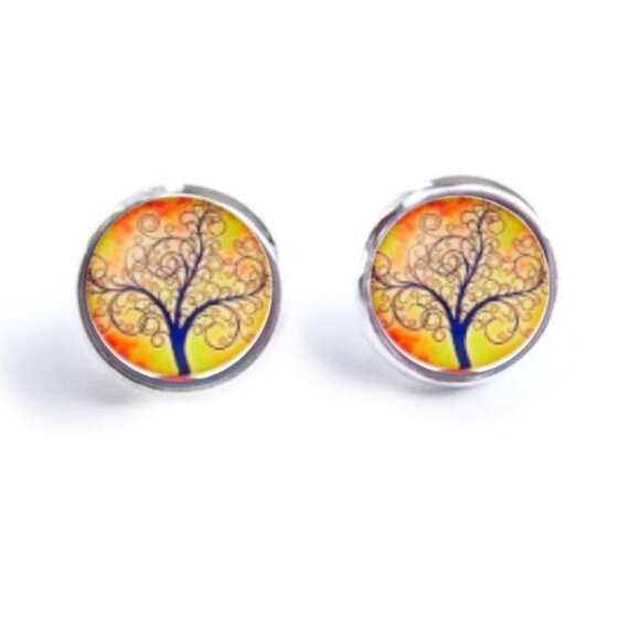 Trees In Sunset Glass Post Earrings - Picture 1 of 3